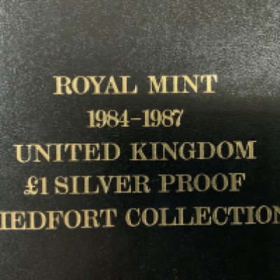 Royal Mint 1984-1987, United Kingdom &pound;1 Silver proof Piedfort collection. (A)