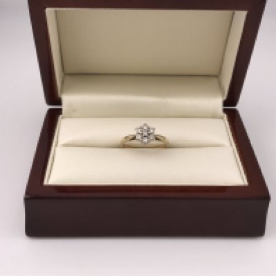 A 9ct gold flower style diamond cluster ring. Approx weight 1.8grams, approx size K1/2.