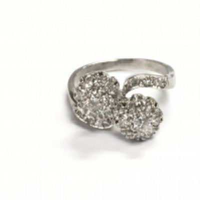 14ct white gold diamond double cluster rings. Size P and 0.58ct diamonds with cert. Postage A