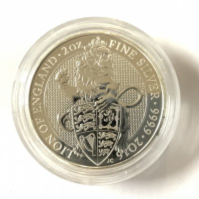A 2016 Queens Beasts, the Lion of England 2oz fine silver coin. (A)