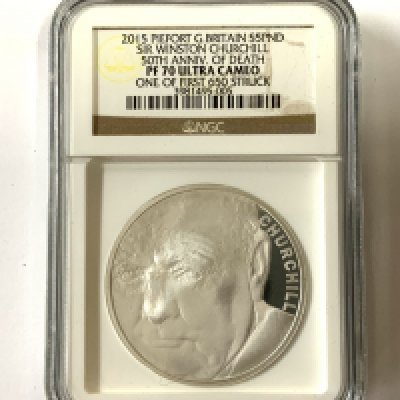 2015 UK Death of Winston Churchill &pound;5 Piedfort Proof Silver Coin - NGC Graded PF70. (A)