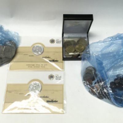 A Collection of coins including outbreak 2014 U.K. &pound;20 fine silver coins, new pennies etc. Postage category B