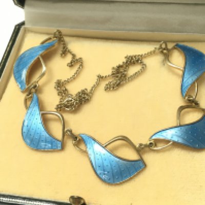 A Scandinavian gilt silver and enamel necklace. Postage category A