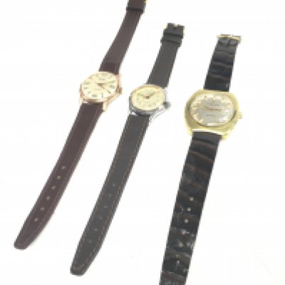 Three vintage gents watches including MuDu Doublematic, Roame and Favre-Leuba Shark 1. Postage cat A