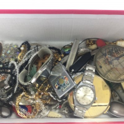 A collection of costume jewellery including a Tissot Autolub Actualis, penknives, wooden pipe, lighters etc. postage category B
