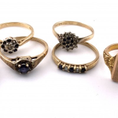 6 varied design 9ct gold rings. ( total weight 12.93g) , (A).