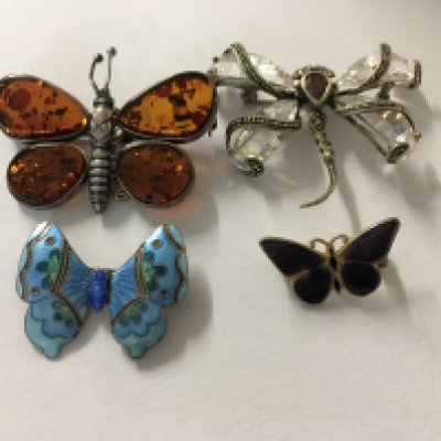 A collection of four Butterfly, dragonfly brooches , including enamel . NO RESERVE