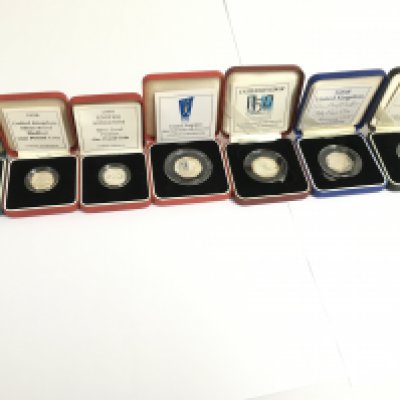 A collection of assorted silver proof coins including piedfort &pound;1 and 50p. Postage B