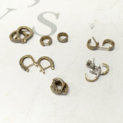 Six pairs of 9ct gold stone set hoop style earrings. Approx weight 14 grams.