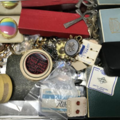 A Collection of costume jewellery including a silver bracelet, 9 ct gold coral earrings, necklaces, brooches etc . Postage category B