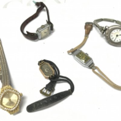 A collection of Dress watches including a silver cased watch and a 9ct gold cased watch. Postage cat A