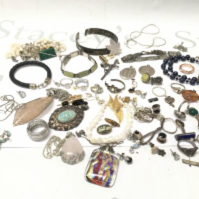 A collection of silver Jewellery and other including earrings, bracelets, necklaces etc. Postage category A