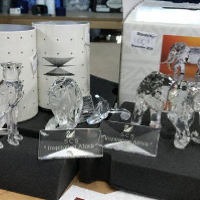 Swarovski African animal figures including "Inspiration Africa" - The Lion, Elephant and plaques