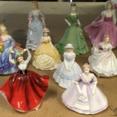 A collection of small ceramic lady figures including Royal Doulton, Royal Worcester and Coalport
