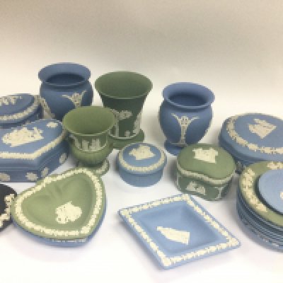 Collection of Wedgwood jasper ware including dishes, vases etc. this lot cannot be posted