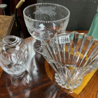 Three cut glass vases including a signed Rosenthal example. Postage category D.