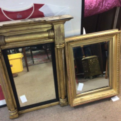 A Regency giltwood wall mirror with half pilasters and one other wall mirror. and one other gilt framed wall mirror of rectangular shape. 72x56cm (2)