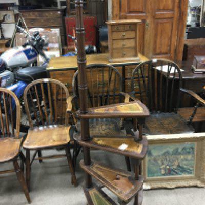 A set of retrospective copy mahogany spiral library steps. With brass fittings.