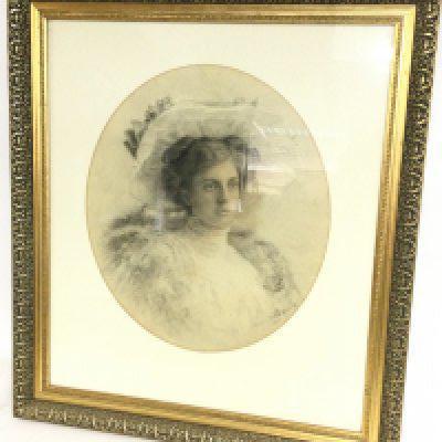 An early 20th century large gilt framed pencil sketch signed Rhoda Buss Smith. Dimensions 67x75cm This lot cannot be posted. NO RESERVE