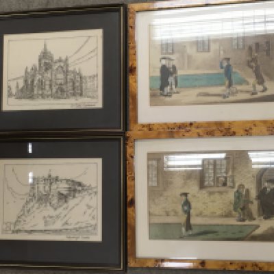Collection of four framed pictures including Edinburgh castle and st Giles cathedral. NO RESERVE