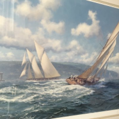 Steven Dews print Germanania and Meteor 1V racing off fort Albert 30 x40 .