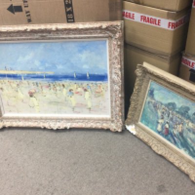 Two framed French Impressionist style oil paintings by the same artist, frame dimensions 57x48 and 94x70cm