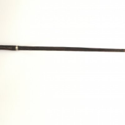 An antique full blade leather covered sword stick , with a sterling silver collar . Stick 85cm in length