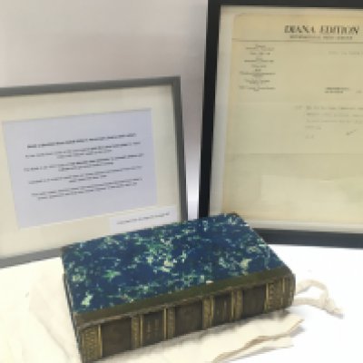 WW2 German Military Interest: A Leather Bound Book Liberated from Adolf Hitler's Personal Library. This 1837 copy of 'Die Wunder Des Himmels' by Joseph Johann Von Littrow has a rare gold coloured Ex Libris book plate for Adolf Hitler with NSDAP eagle to the centre. Included is an original typed letter on 'Diana Edition International Press Service' paper dated 5th May 1946 stating that the owner has received two books liberated from Hitler's former apartment and that they should dispose of the books after use. This lot is presented in a custom wooden case.