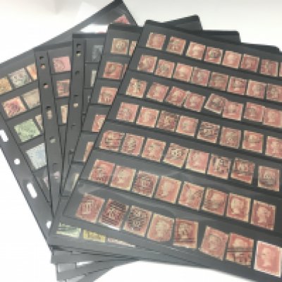 Seven sheets of assorted Queen Victoria stamps including penny red Approx 380 total. Postage category B