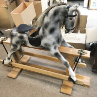 A vintage wooden rocking horse. 100cm tall. 114cm long approximately. This lot cannot be posted