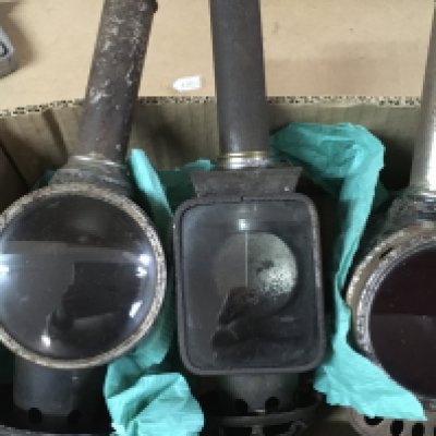 Three early vintage candle bicycle lamps