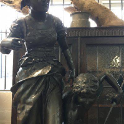 WITHDRAWN - A coutan large bronze figure of a maiden and fisherman. 80 cm .