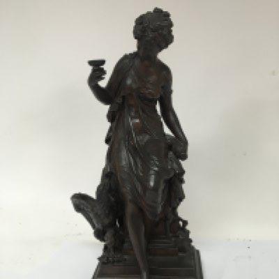 A late 19th century bronzed metal Classical ornament of a female on a monument with an eagle height 53cm