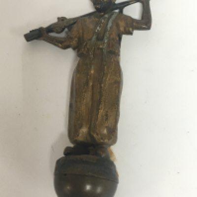 A cold painted Bronze possible Austrian in the form of a Middle Eastern figure with a gun. The figure with push button base possible from a hanging light. Height 12cm. NO RESERVE