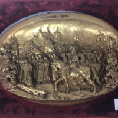 Two framed three dimensional plaster plaques The Siege of Jerusalem and the Triumphal Entry. (2)