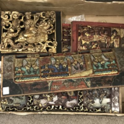 A Collection of Chinese carved wooden panels. Postage category C