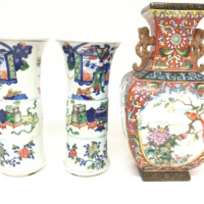 3 X Chinese Vases. Approx height 32cm and 26Cm. One has Been Restored.(3).