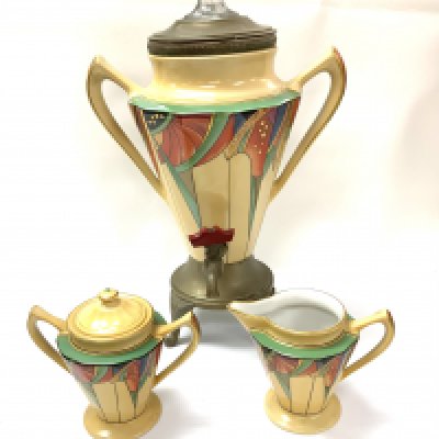 A continental 3 piece Art Deco form teaset with geometric design. (D) postage not available for this lot. NO RESERVE