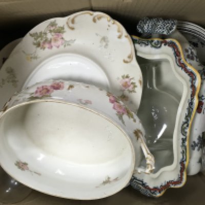 A box of various ceramics Ashworth bros Hanley, Royal Doulton Yorktown dinner set. This lot cannot be posted NO RESERVE