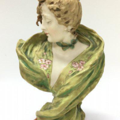 Art Nouveau Austrian Turn-Teplitz Bohemia porcelain female bust sculpture, 24cm tall. This lot cannot be posted