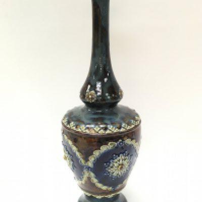 A Royal Doulton Lambeth slim necked vase, 31cm tall. This lot cannot be posted