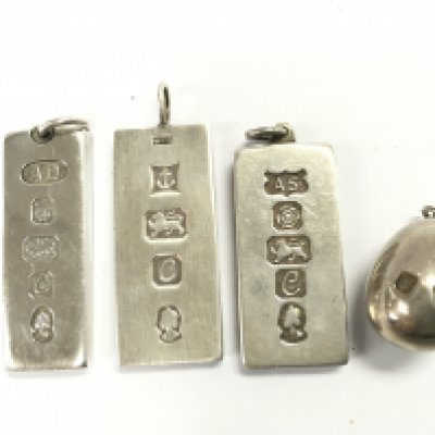 Four silver hallmarked ingot pendants , Approx 120g postage category A