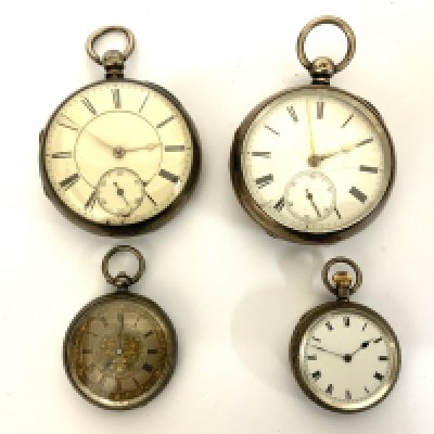 4 cased silver pocket watches. (A)