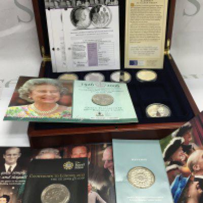 Five sterling silver commemorative coins and three nickel silver presentation coins. Postage category B
