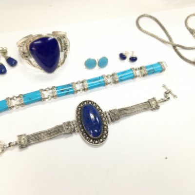 Silver lapis and turquoise jewellery , postage cat a