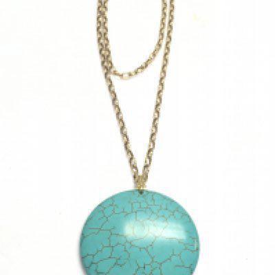 A 9ct gold chain and turquoise disc pendant . Chain approximately 4g total weight. 30cm chain length. Postage category A
