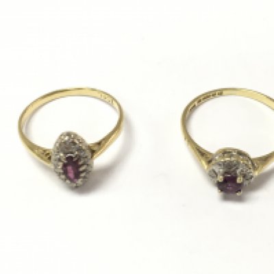 Two 18ct gold diamond and ruby rings. Size L and M 3.86g total.