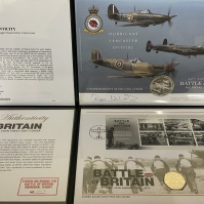 2 Westminster Mint commemorative coin covers RAF Battle of Britain signed by Squadron leader Dunc Mason RAF together with additional coin covers issued by the Westminster Mint. 12 folders.