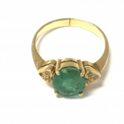 A 9ct gold emerald and diamond ring (one stone missing) size N and 2.6g