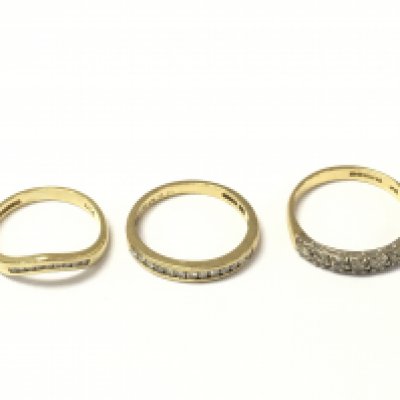 Three 18ct gold diamond 1/2 hoop rings. 7.35g